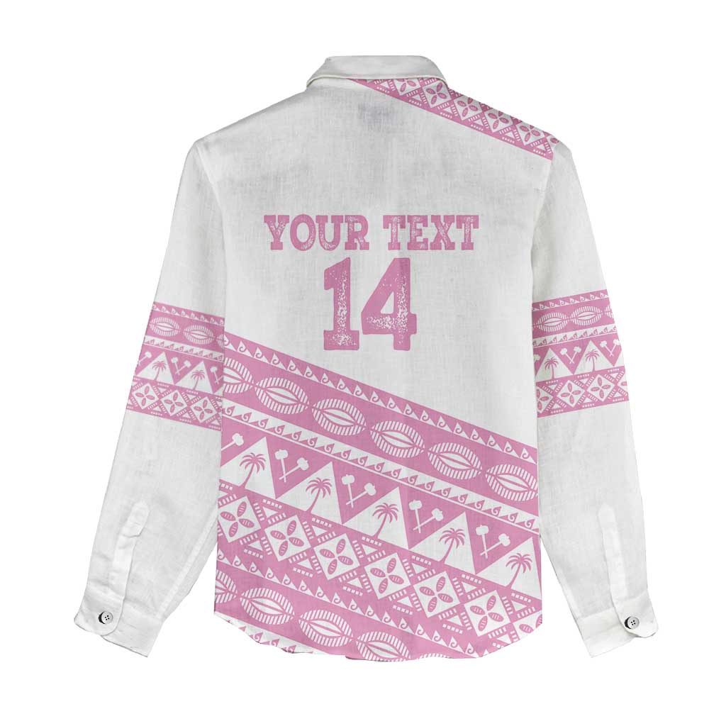 Fiji Rugby 2025 Custom Women Casual Shirt Fijian Tapa Toso Viti Toso - Pink