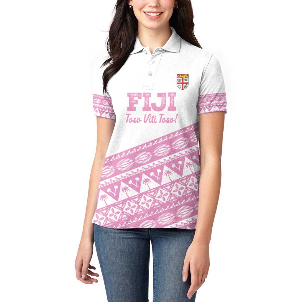 Fiji Rugby 2025 Custom Women Polo Shirt Fijian Tapa Toso Viti Toso - Pink