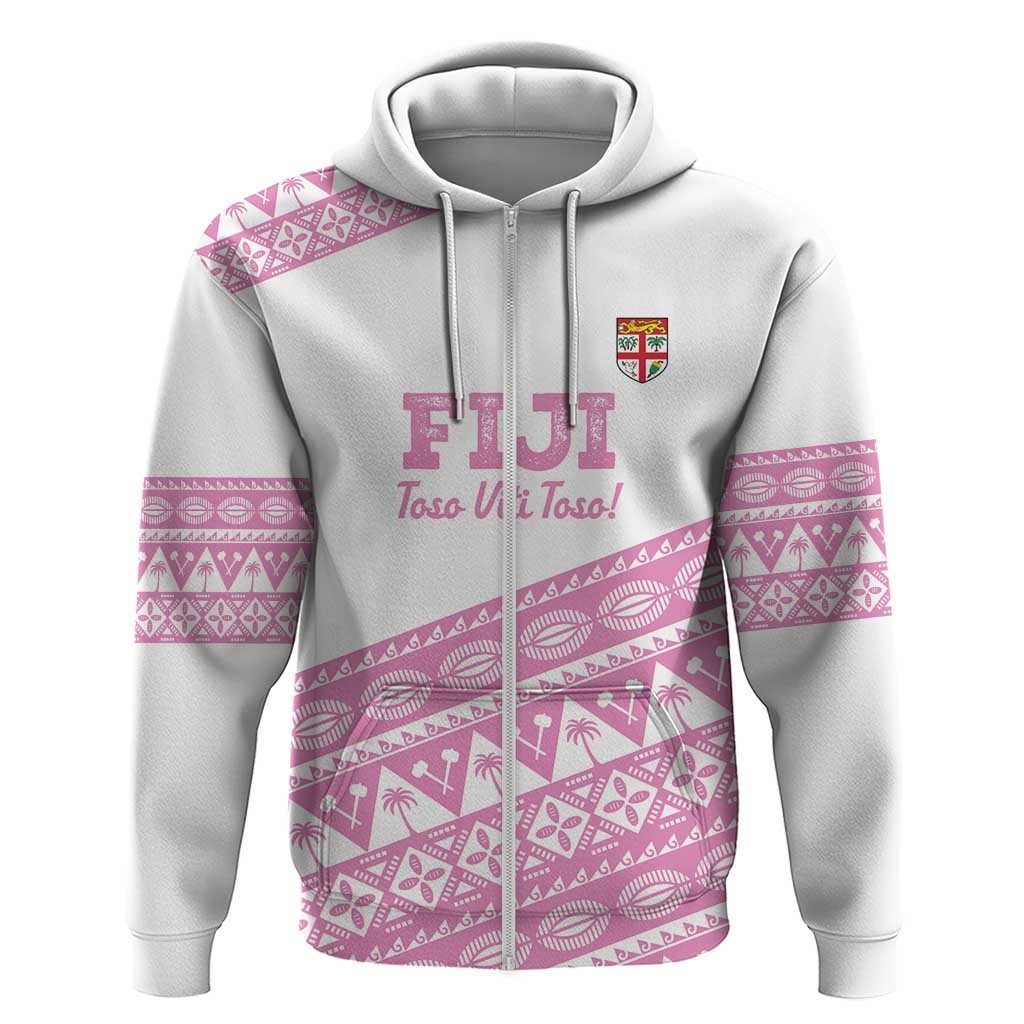Fiji Rugby 2025 Custom Zip Hoodie Fijian Tapa Toso Viti Toso - Pink LT14 Zip Hoodie Pink - Polynesian Pride