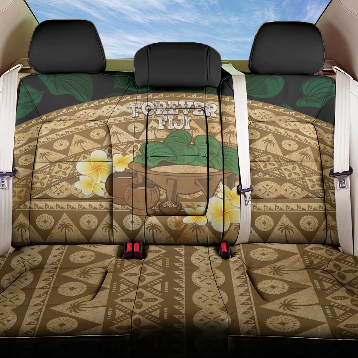 Bula Fiji Kava Bowl Back Car Seat Cover Fijian Tapa Cloth Vintage Vibe