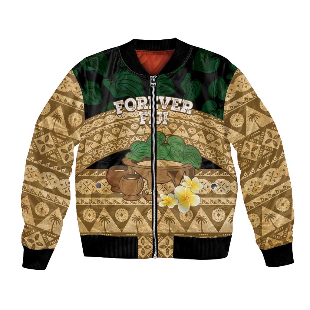 Bula Fiji Kava Bowl Bomber Jacket Fijian Tapa Cloth Vintage Vibe