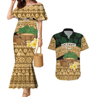 Bula Fiji Kava Bowl Couples Matching Mermaid Dress and Hawaiian Shirt Fijian Tapa Cloth Vintage Vibe