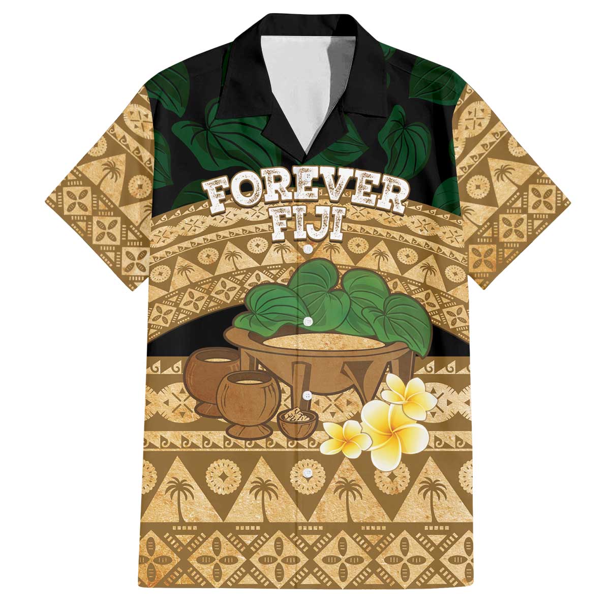 Bula Fiji Kava Bowl Family Matching Off The Shoulder Long Sleeve Dress and Hawaiian Shirt Fijian Tapa Cloth Vintage Vibe