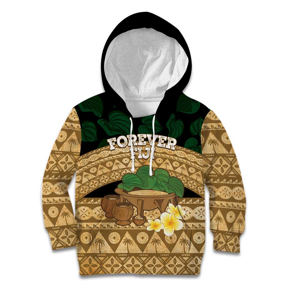 Bula Fiji Kava Bowl Kid Hoodie Fijian Tapa Cloth Vintage Vibe
