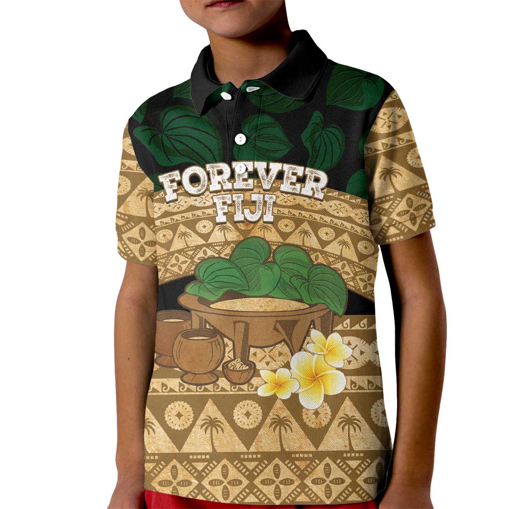 Bula Fiji Kava Bowl Kid Polo Shirt Fijian Tapa Cloth Vintage Vibe
