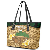 Bula Fiji Kava Bowl Leather Tote Bag Fijian Tapa Cloth Vintage Vibe