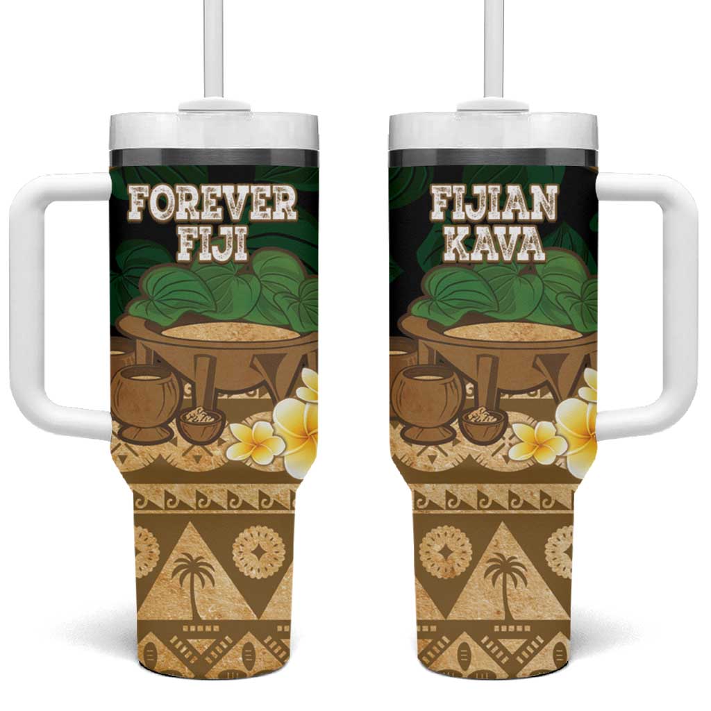 Bula Fiji Kava Bowl Tumbler With Handle Fijian Tapa Cloth Vintage Vibe LT14 One Size: 40 oz Brown - Polynesian Pride