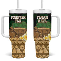Bula Fiji Kava Bowl Tumbler With Handle Fijian Tapa Cloth Vintage Vibe LT14 One Size: 40 oz Brown - Polynesian Pride