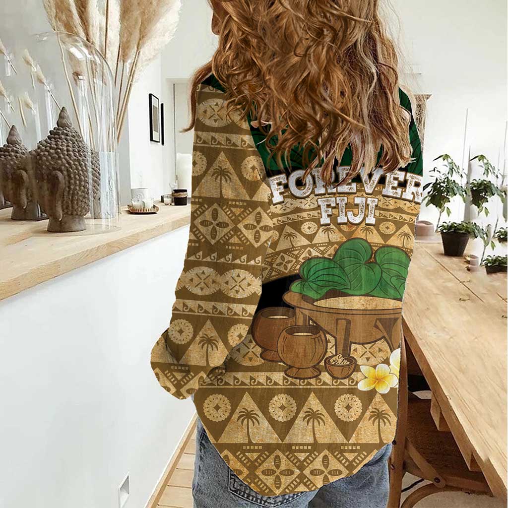 Bula Fiji Kava Bowl Women Casual Shirt Fijian Tapa Cloth Vintage Vibe