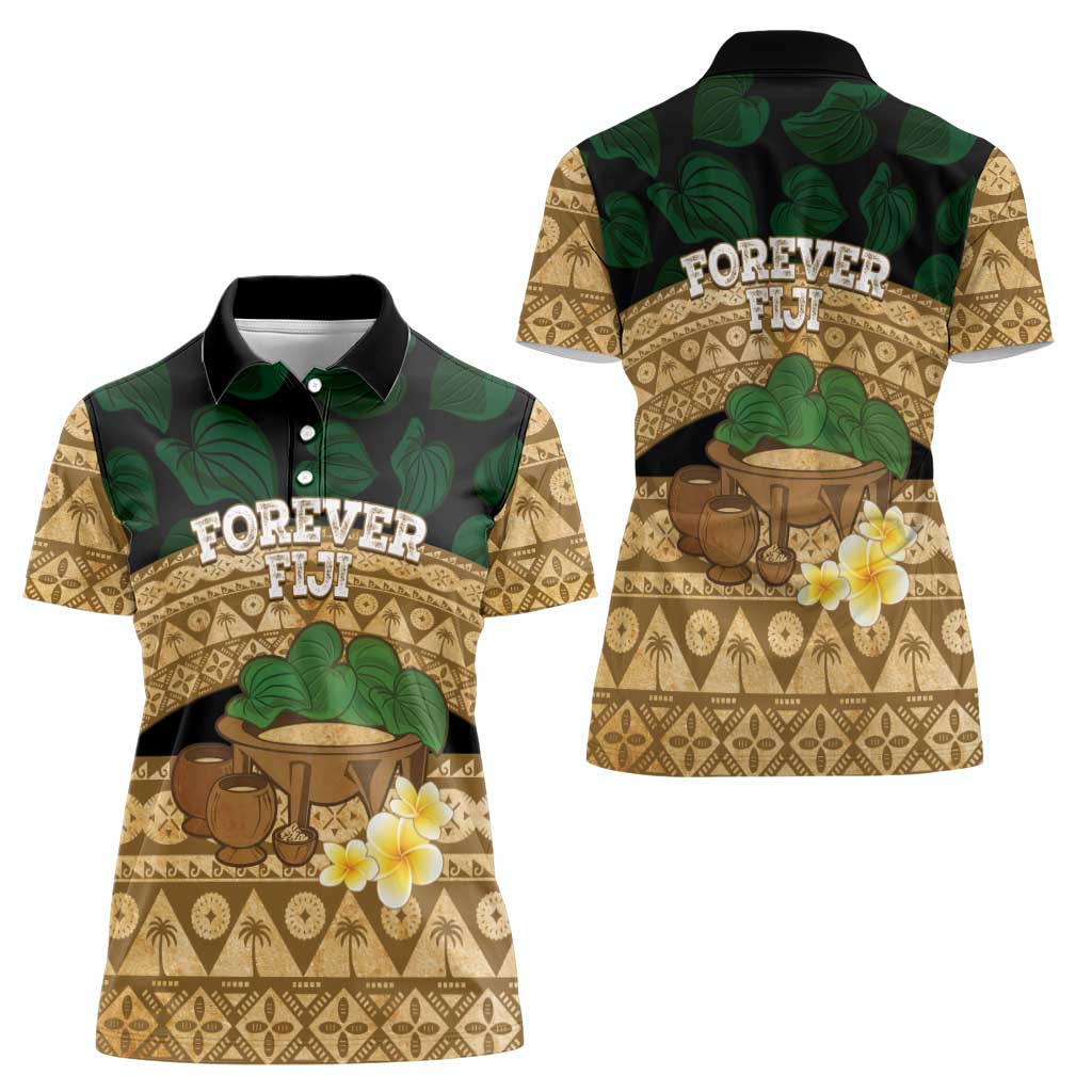Bula Fiji Kava Bowl Women Polo Shirt Fijian Tapa Cloth Vintage Vibe