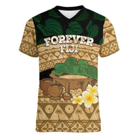 Bula Fiji Kava Bowl Women V-Neck T-Shirt Fijian Tapa Cloth Vintage Vibe