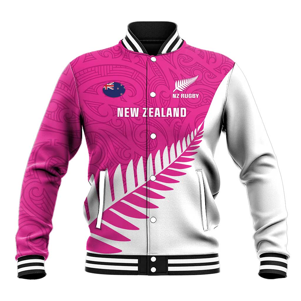 New Zealand Silver Fern Rugby Custom Baseball Jacket Go All Black Maori Pink Version