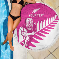 New Zealand Silver Fern Rugby Custom Beach Blanket Go All Black Maori Pink Version