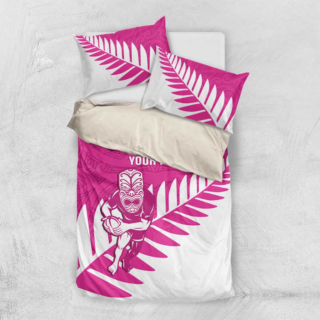 New Zealand Silver Fern Rugby Custom Bedding Set Go All Black Maori Pink Version
