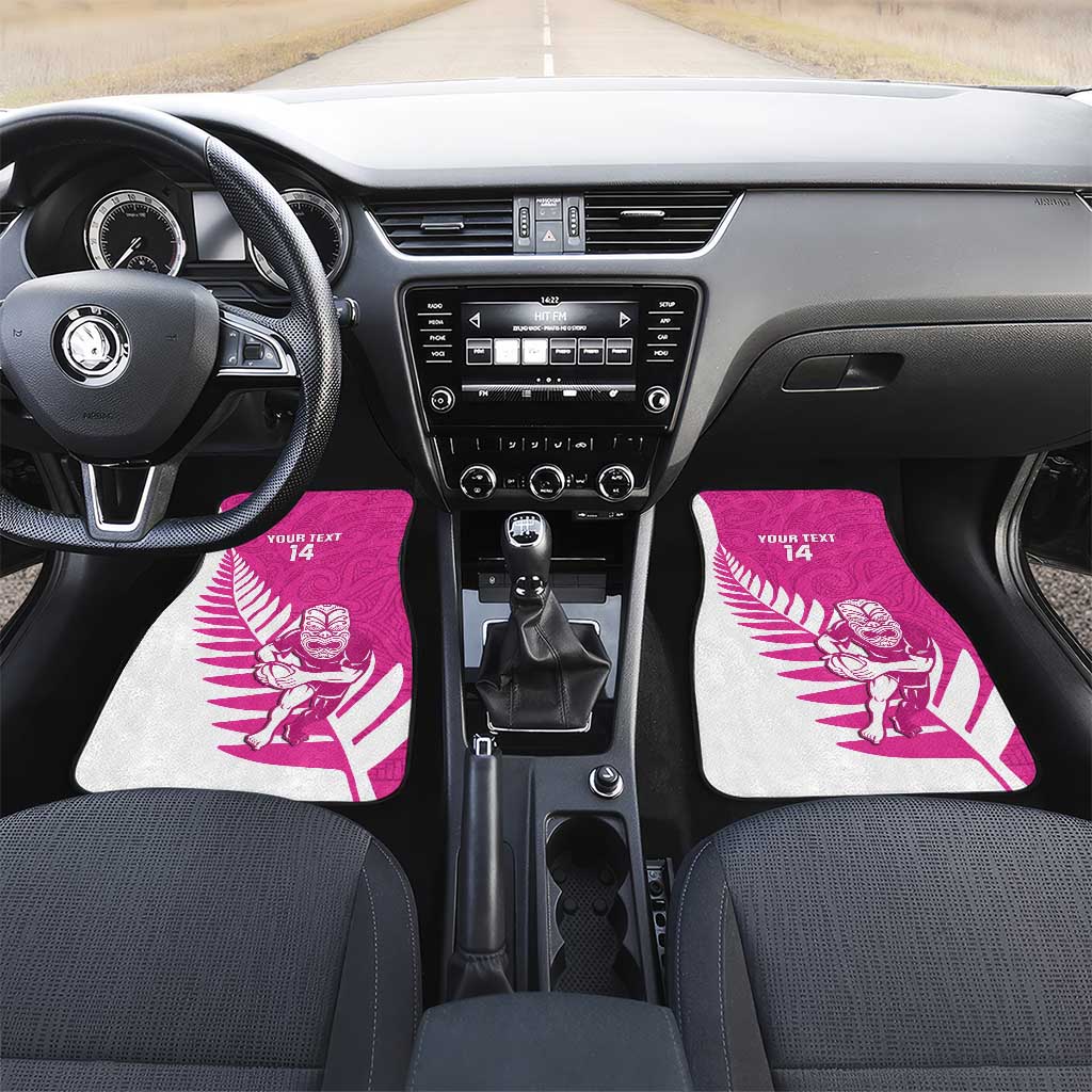 New Zealand Silver Fern Rugby Custom Car Mats Go All Black Maori Pink Version LT14 Set 2pcs - Front Pink - Polynesian Pride