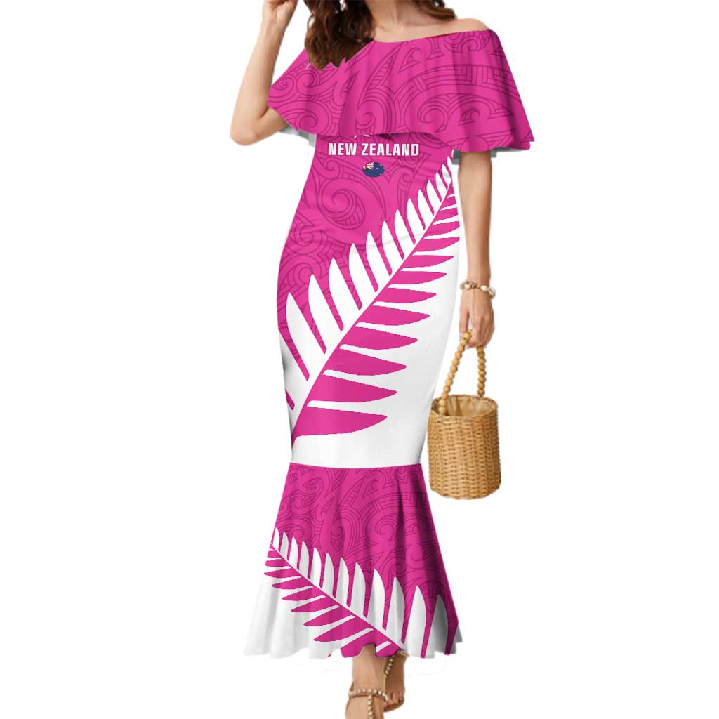 New Zealand Silver Fern Rugby Custom Family Matching Mermaid Dress and Hawaiian Shirt Go All Black Maori Pink Version