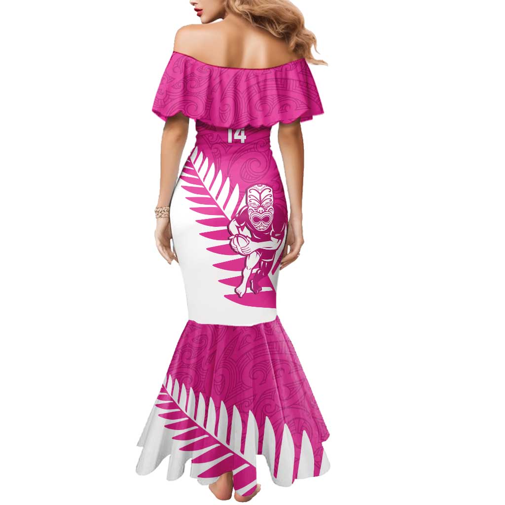 New Zealand Silver Fern Rugby Custom Family Matching Mermaid Dress and Hawaiian Shirt Go All Black Maori Pink Version