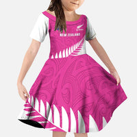 New Zealand Silver Fern Rugby Custom Family Matching Off Shoulder Maxi Dress and Hawaiian Shirt Go All Black Maori Pink Version