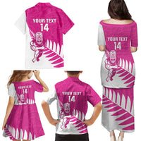 New Zealand Silver Fern Rugby Custom Family Matching Puletasi and Hawaiian Shirt Go All Black Maori Pink Version