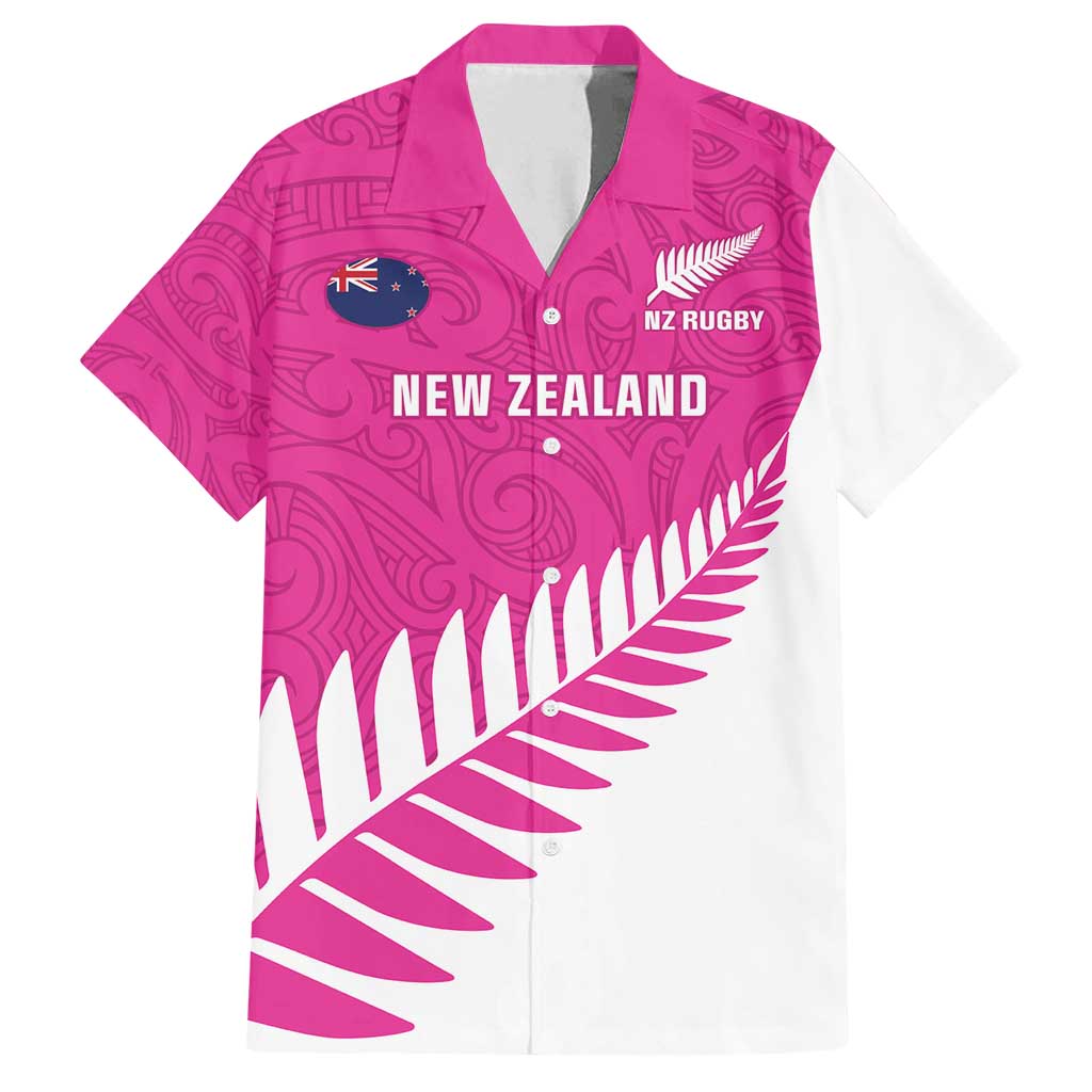 New Zealand Silver Fern Rugby Custom Family Matching Puletasi and Hawaiian Shirt Go All Black Maori Pink Version