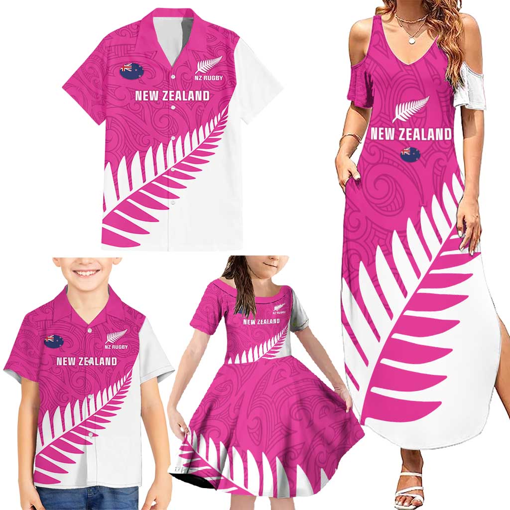 New Zealand Silver Fern Rugby Custom Family Matching Summer Maxi Dress and Hawaiian Shirt Go All Black Maori Pink Version LT14 - Polynesian Pride