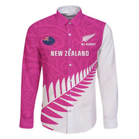 New Zealand Silver Fern Rugby Custom Family Matching Summer Maxi Dress and Hawaiian Shirt Go All Black Maori Pink Version LT14 Dad's Shirt - Long Sleeve Pink - Polynesian Pride