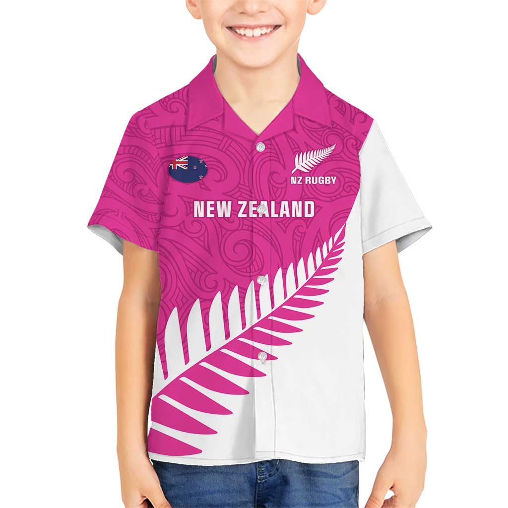 New Zealand Silver Fern Rugby Custom Family Matching Summer Maxi Dress and Hawaiian Shirt Go All Black Maori Pink Version LT14 Son's Shirt Pink - Polynesian Pride