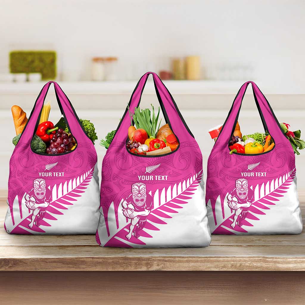 New Zealand Silver Fern Rugby Custom Grocery Bag Go All Black Maori Pink Version LT14 3-pack One Size Pink - Polynesian Pride