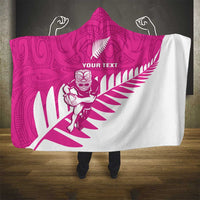 New Zealand Silver Fern Rugby Custom Hooded Blanket Go All Black Maori Pink Version