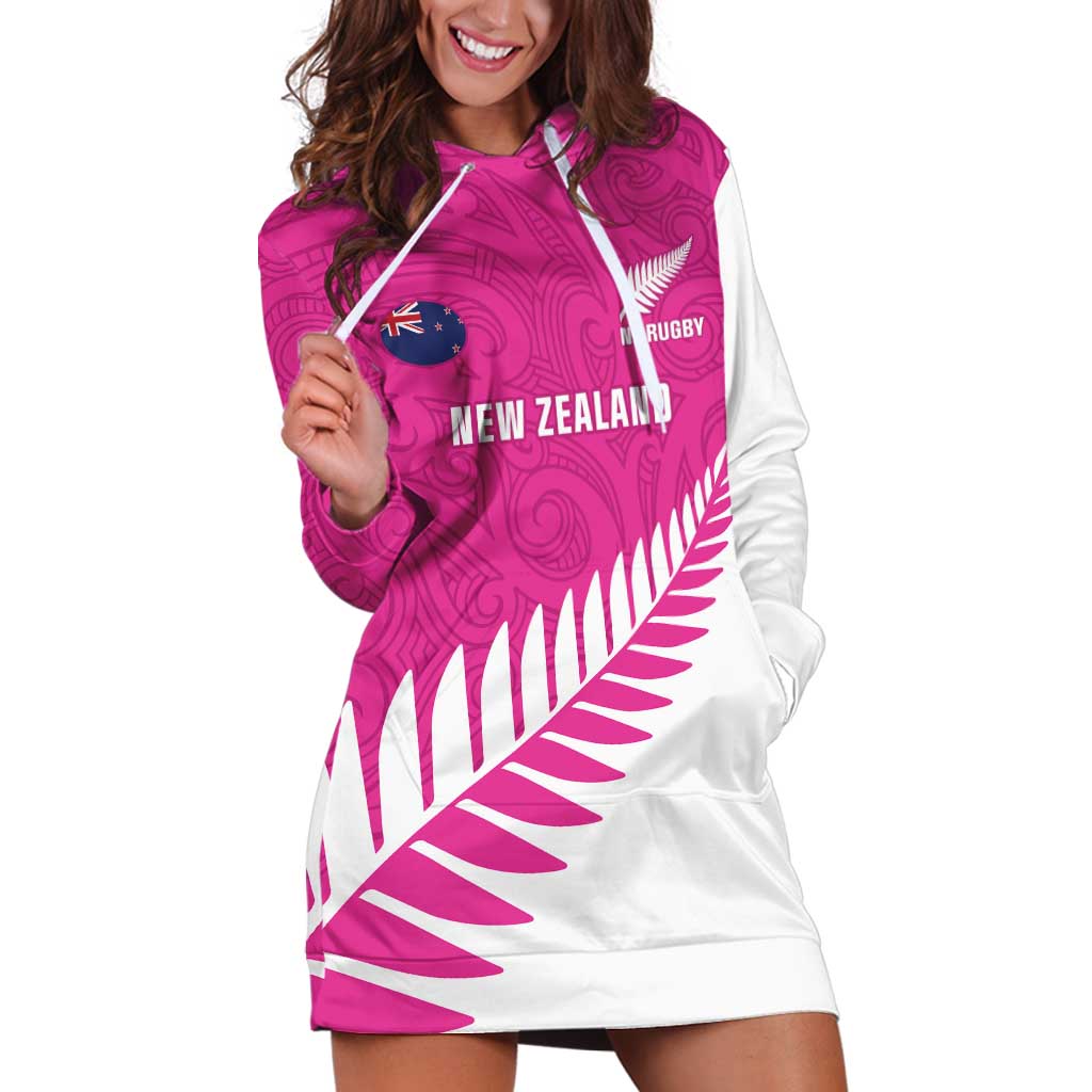 New Zealand Silver Fern Rugby Custom Hoodie Dress Go All Black Maori Pink Version