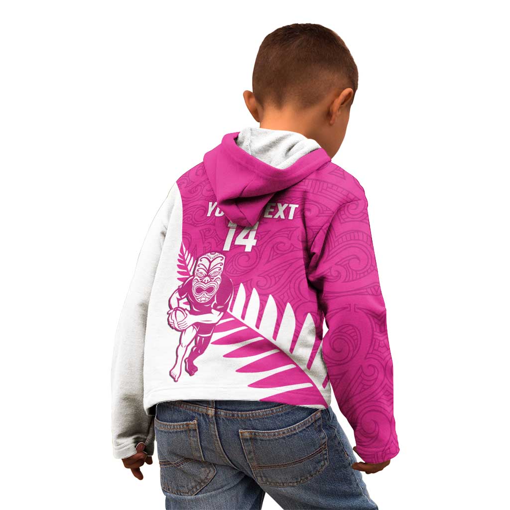 New Zealand Silver Fern Rugby Custom Kid Hoodie Go All Black Maori Pink Version