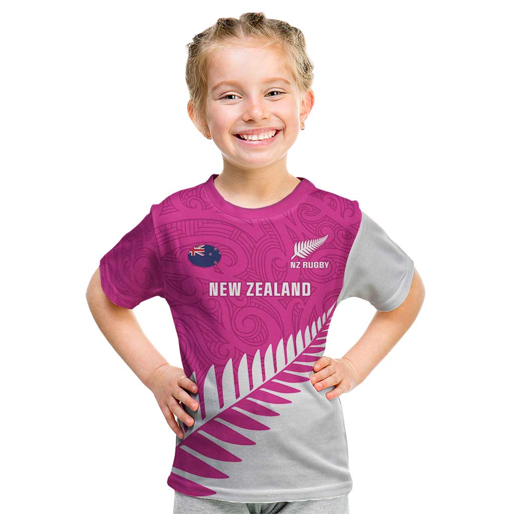 New Zealand Silver Fern Rugby Custom Kid T Shirt Go All Black Maori Pink Version LT14 Pink - Polynesian Pride