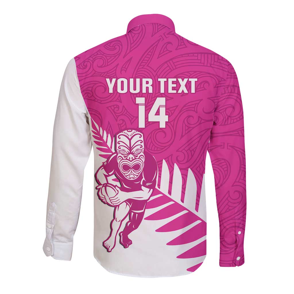 New Zealand Silver Fern Rugby Custom Long Sleeve Button Shirt Go All Black Maori Pink Version