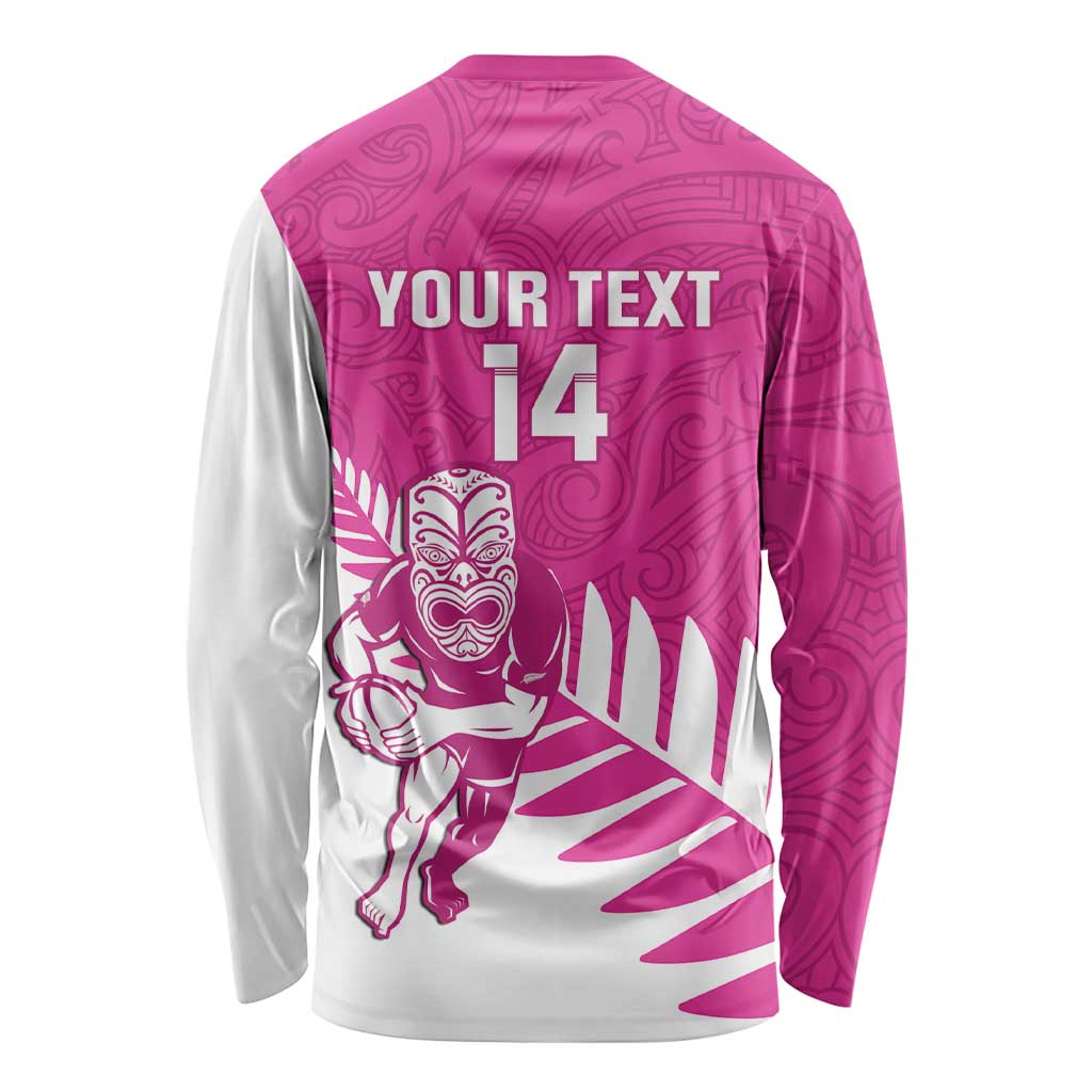 New Zealand Silver Fern Rugby Custom Long Sleeve Shirt Go All Black Maori Pink Version LT14 - Polynesian Pride