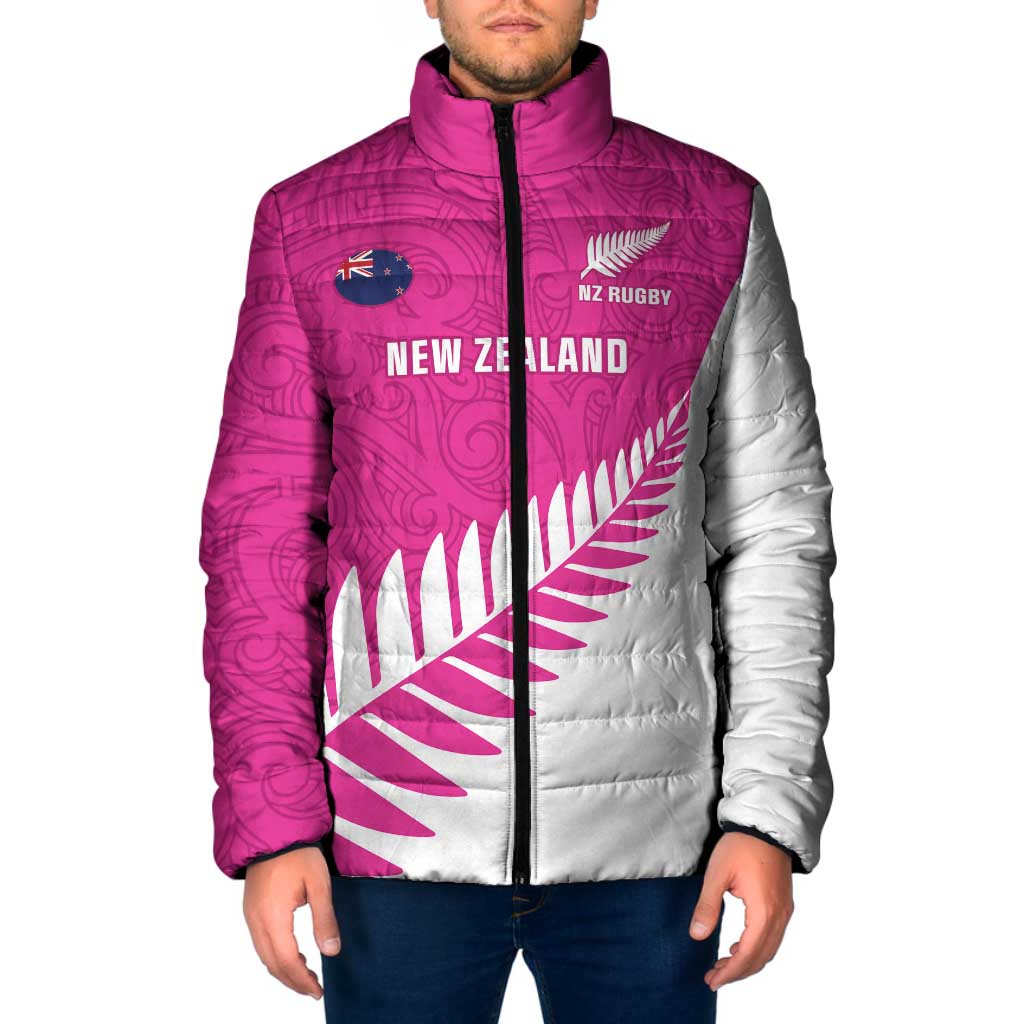 New Zealand Silver Fern Rugby Custom Padded Jacket Go All Black Maori Pink Version - Polynesian Pride