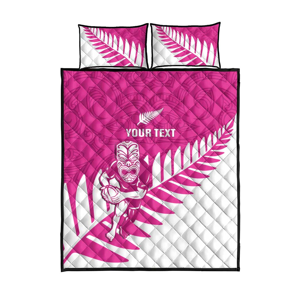 New Zealand Silver Fern Rugby Custom Quilt Bed Set Go All Black Maori Pink Version
