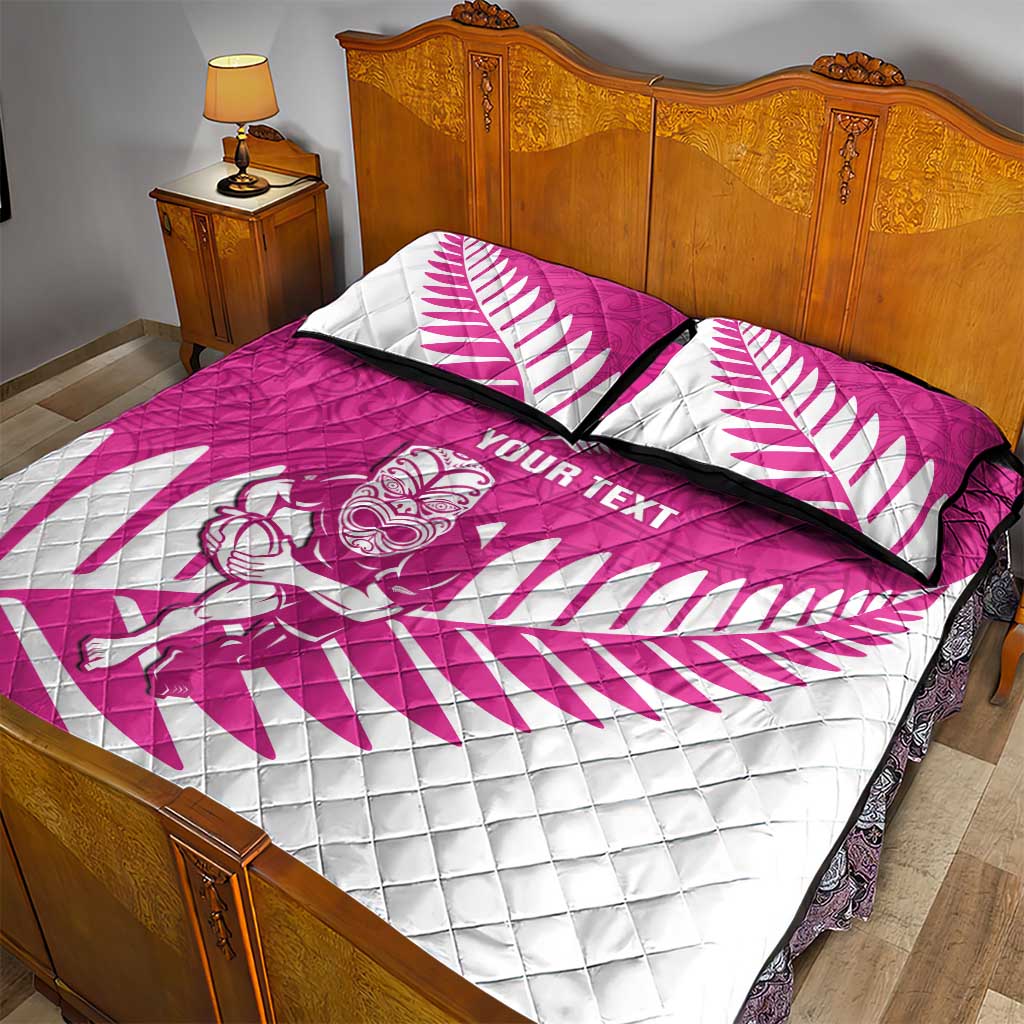 New Zealand Silver Fern Rugby Custom Quilt Bed Set Go All Black Maori Pink Version