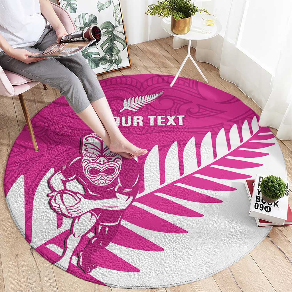 New Zealand Silver Fern Rugby Custom Round Carpet Go All Black Maori Pink Version