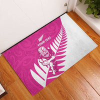 New Zealand Silver Fern Rugby Custom Rubber Doormat Go All Black Maori Pink Version
