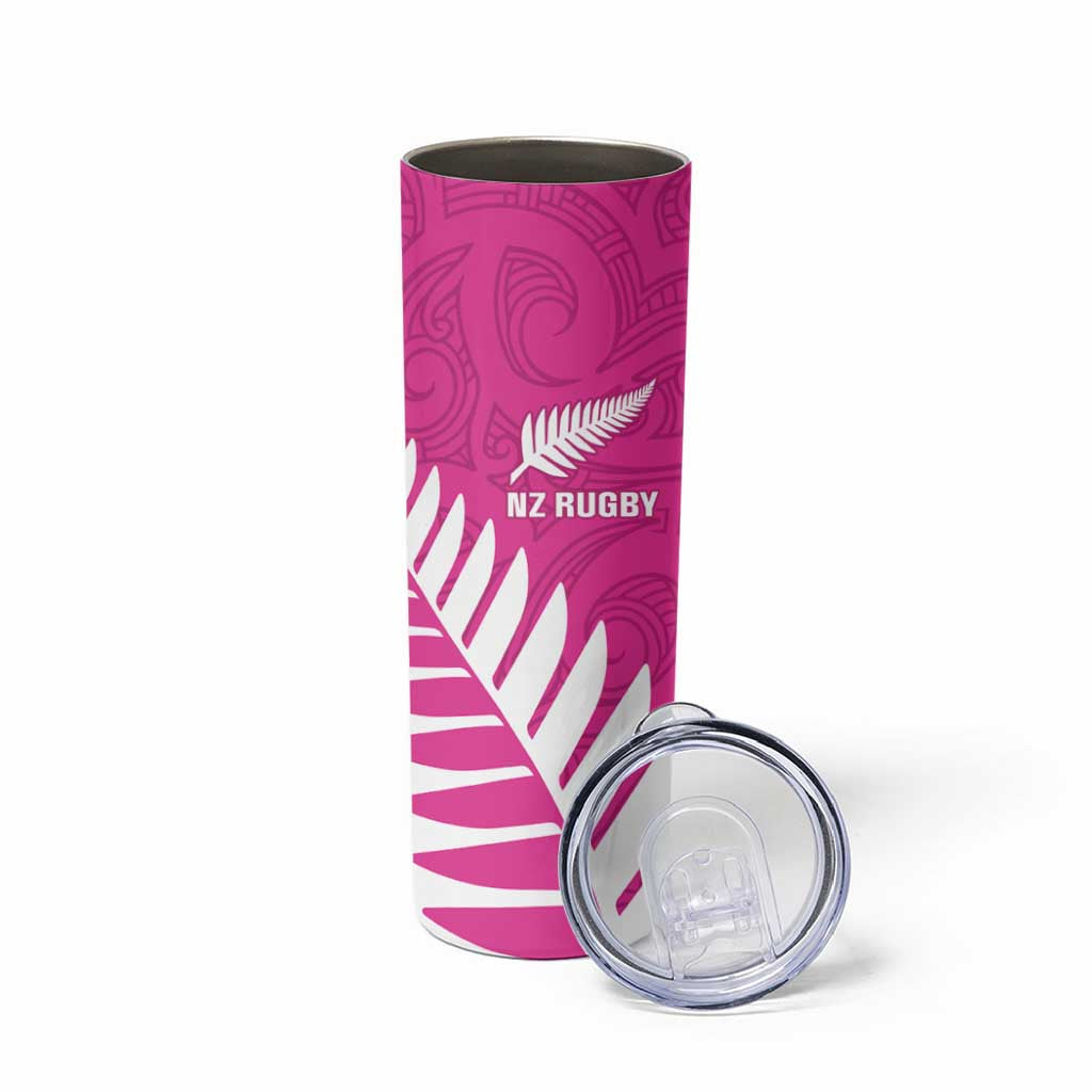 New Zealand Silver Fern Rugby Custom Skinny Tumbler Go All Black Maori Pink Version LT14 - Polynesian Pride