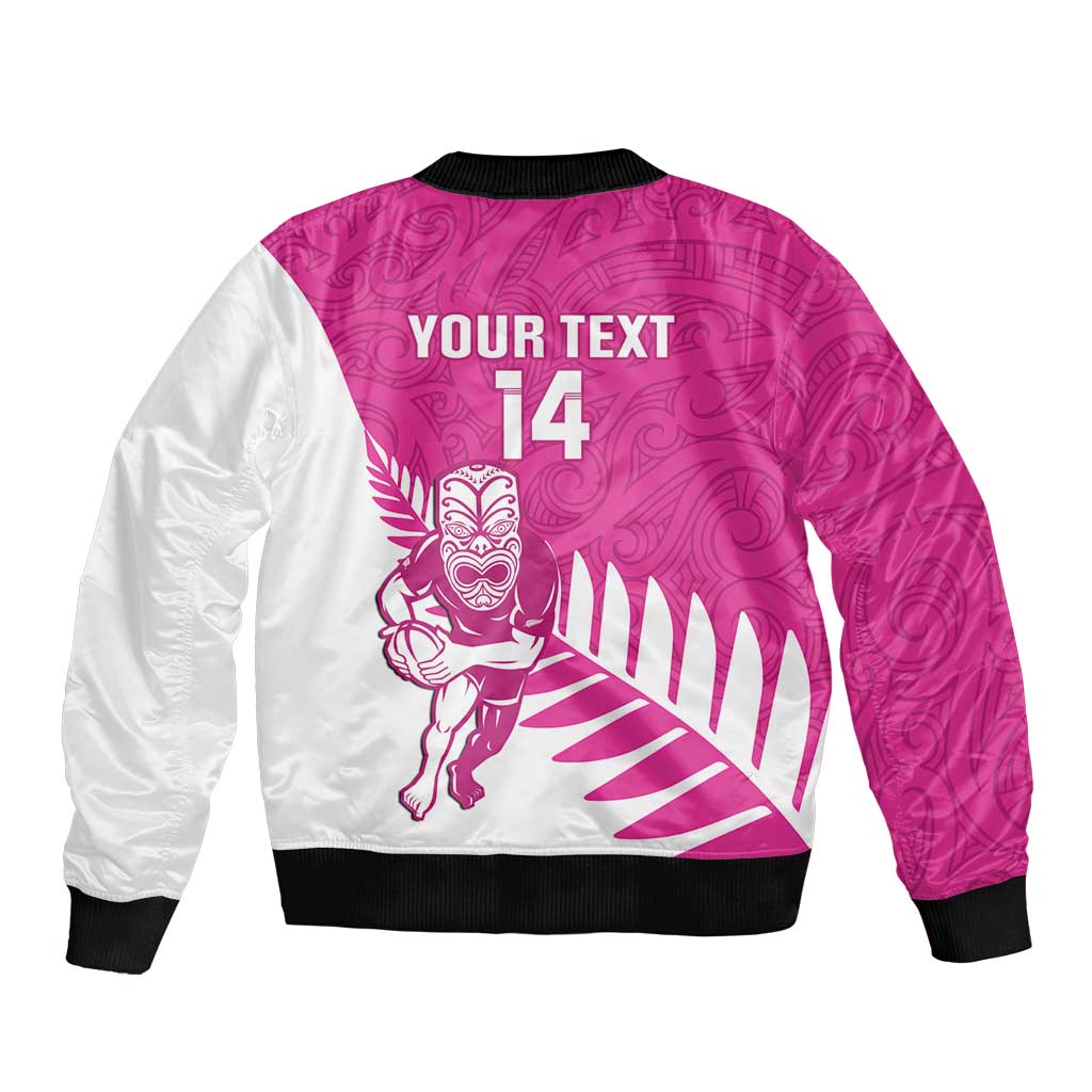 New Zealand Silver Fern Rugby Custom Sleeve Zip Bomber Jacket Go All Black Maori Pink Version
