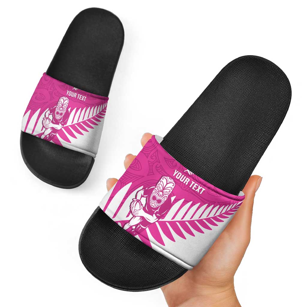 New Zealand Silver Fern Rugby Custom Slide Sandals Go All Black Maori Pink Version LT14 - Polynesian Pride