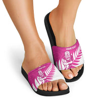 New Zealand Silver Fern Rugby Custom Slide Sandals Go All Black Maori Pink Version LT14 - Polynesian Pride