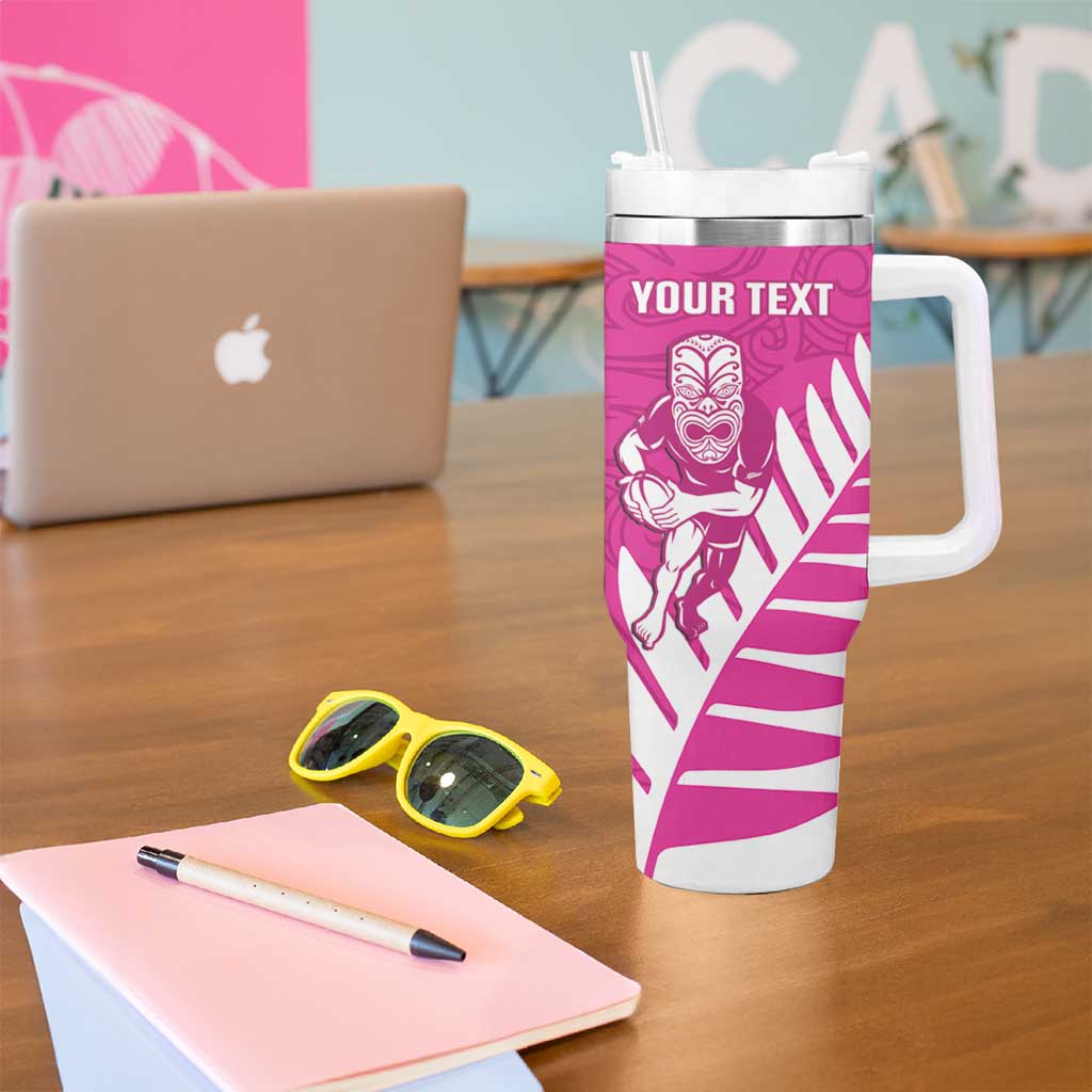 New Zealand Silver Fern Rugby Custom Tumbler With Handle Go All Black Maori Pink Version LT14 - Polynesian Pride