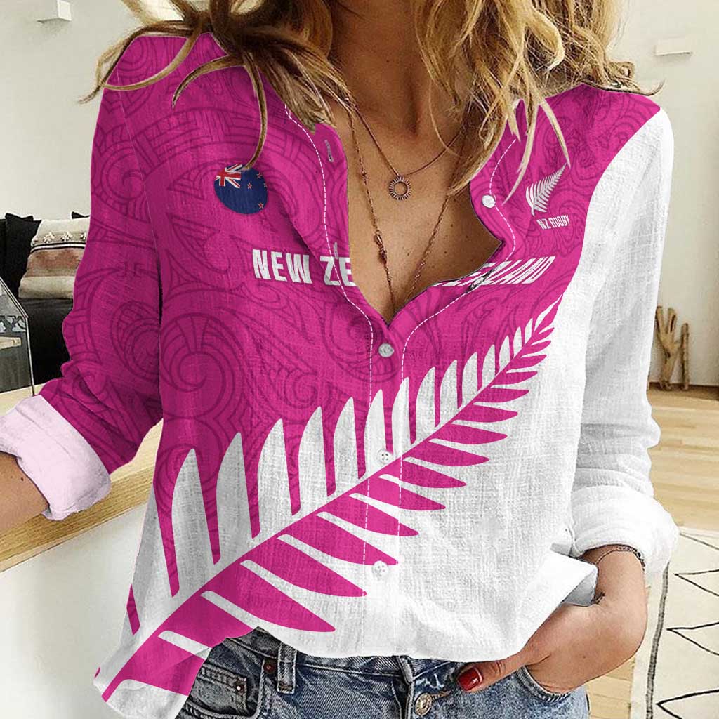 New Zealand Silver Fern Rugby Custom Women Casual Shirt Go All Black Maori Pink Version
