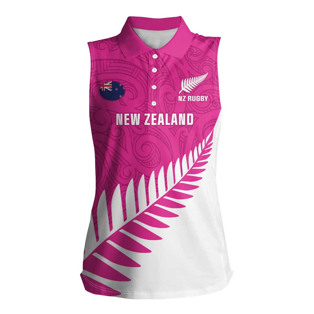 New Zealand Silver Fern Rugby Custom Women Sleeveless Polo Shirt Go All Black Maori Pink Version