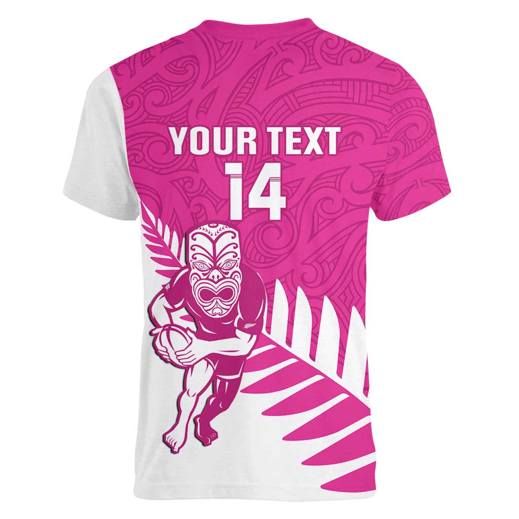 New Zealand Silver Fern Rugby Custom Women V-Neck T-Shirt Go All Black Maori Pink Version LT14 - Polynesian Pride