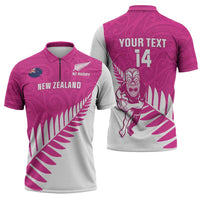 New Zealand Silver Fern Rugby Custom Zipper Polo Shirt Go All Black Maori Pink Version - Polynesian Pride