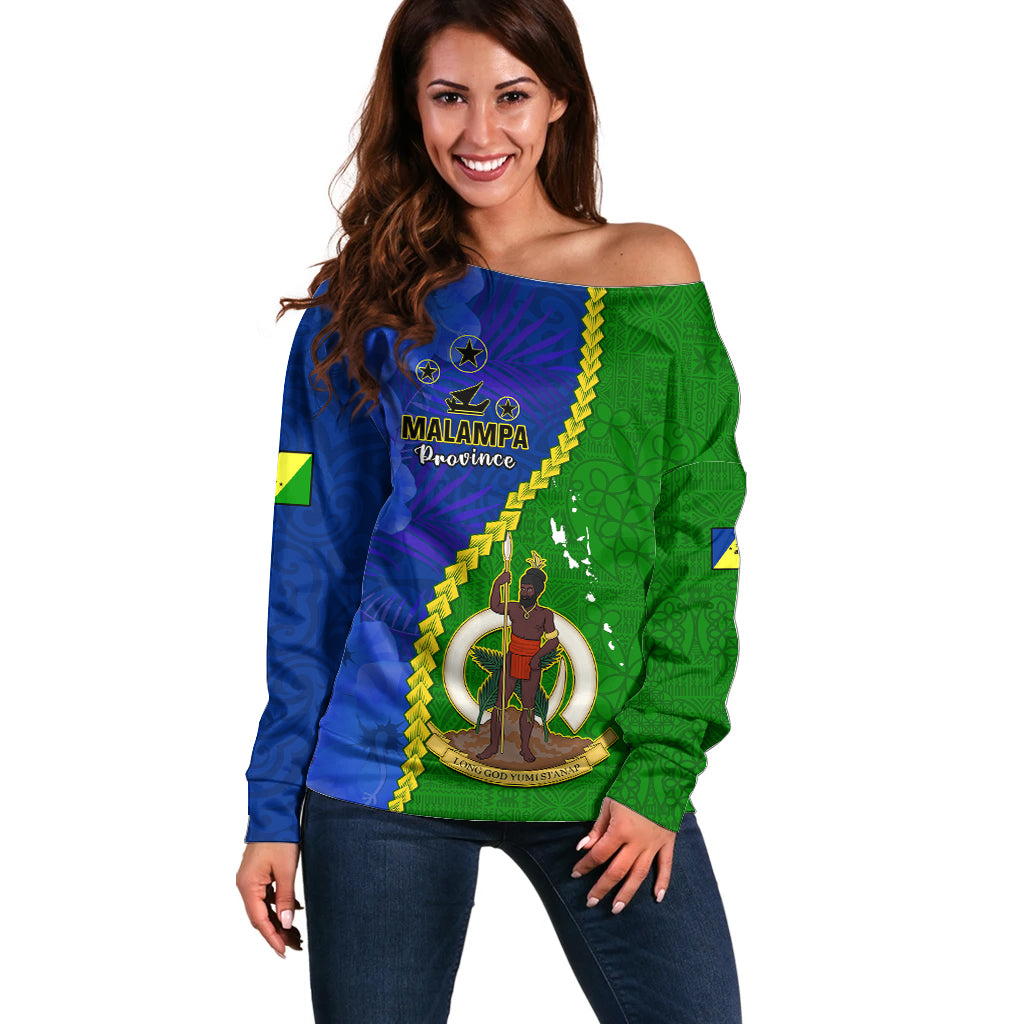 Personalised Vanuatu Malampa Province Off Shoulder Sweater Turtle Sand Drawing Unique Tapa Pattern LT14 Women Green - Polynesian Pride