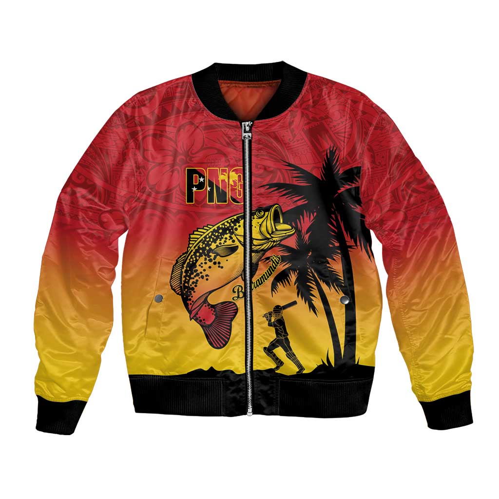 Custom Papua New Guinea Cricket Bomber Jacket PNG Barramundis - Polynesian Pride